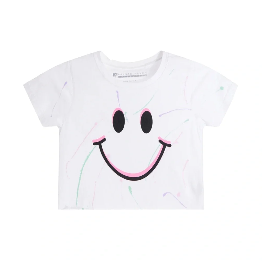 Prince Peter Girls white with pastel splatter smiley face tee Medium in EUC - Picture 1 of 1